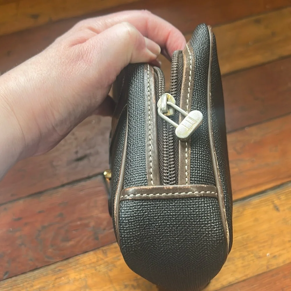 Dunhill Clutch Travel Bag Charcoal Gray Brown Leather Gold